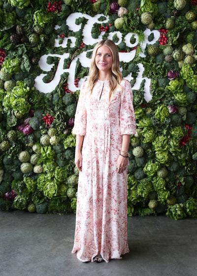 For the inaugural In Goop Health conference in 2017, a unique step-and-repeat embraced the day’s healthy theme: It was made of vegetables including lettuce, artichoke, radicchio, radish, red chard, broccoli, broccoflower, mini romaine, and wheat grass. The wall was created by floral designer Eric Buterbaugh. See more: See Inside Gwyneth Paltrow’s $1,500-Per-Ticket Wellness Summit