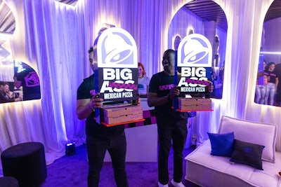 Inside the Live Más Lounge was a Taco Bell Cantina, where the fast-food chain served up “Big A** Mexican Pizza” to the A-listers in attendance (like Megan Fox, Serena Williams, Alix Earle, Christina Aguilera, and Michael Strahan, just to name a few). Elsewhere at the 140,000-square-foot venue was Mezcal El Silencio’s tattoo pop-up.
