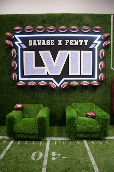 As expected, there was no shortage of photo ops throughout the activation. Here, guests could pose in turf-lined chairs centered in front of the brand's Game Day Collection logo. They were encouraged to post their pics to social media using the hashtag #SavageXTouchdown.