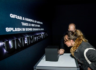 Brand ambassadors led each guest through the sensory experience, which featured cheeky language that alluded to the fragrance notes and a diffuser box that generated light puffs of fragrance.