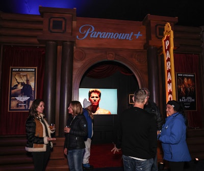 In Mammoth and Steamboat, The Lodge included an additional element called Paramount+ Presents, which mimicked the Paramount Theatre and included props from popular films like Mission Impossible, Top Gun: Maverick, Star Trek, and more. Clips from films and series were projected on the overhead screen.