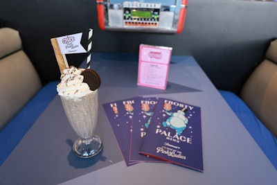 Guests could choose from four character-themed milkshakes to sip on. Pictured: The Cynthia, a chocolate Oreo cookie shake topped with whipped cream, an Oreo cookie, chocolate sprinkles, and a chocolate swizzle stick garnish.