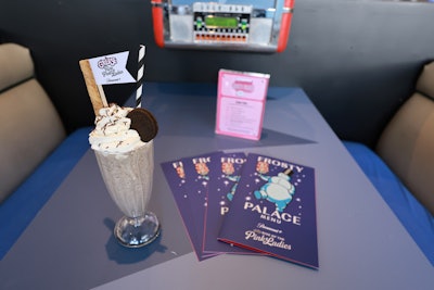 Guests could choose from four character-themed milkshakes to sip on. Pictured: The Cynthia, a chocolate Oreo cookie shake topped with whipped cream, an Oreo cookie, chocolate sprinkles, and a chocolate swizzle stick garnish.