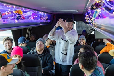 Skiers that choose to join in on the fun were treated to a ride in a tricked-out party bus.