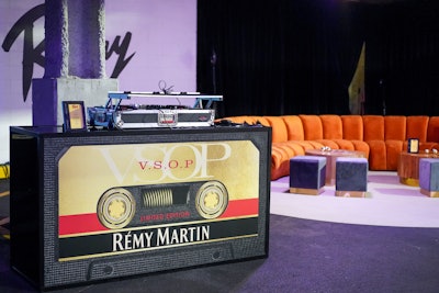 The event's DJ booth was decorated to look like a branded cassette tape.