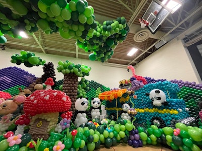 The theme of this year's Big Balloon Build was 'Inspired the Great Outdoors.' Cue whimsical nature scenes where panda bears drive cars and mushrooms double as homes.