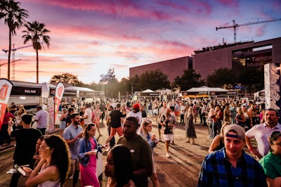 One unforeseen challenge of hosting the inaugural Tampa Bay Wine & Food Festival? Taylor Swift. The superstar originally booked one April concert date in Tampa, which then expanded to three. This became a direct weekend conflict for the festival (i.e., hotel room rates skyrocketed, access to security dwindled, etc.). But things went off without a hitch. Here, guests visited the different battle tents at Friday’s Chef Showdown to taste and vote on their favorite dishes.