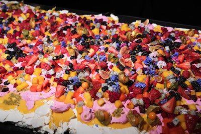Bad Taste by Jen Monroe created a tropical pavlova that featured passion fruit, dragon fruit, and bright berries to serve as a performative dessert piece.