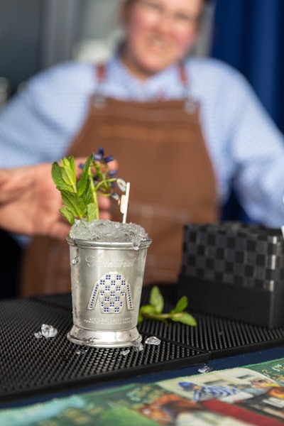 Ever heard of a $1,000 mint julep? Woodford Reserve was serving these up in silver cups featuring a jockey silk with sapphires and diamonds (in a nod to the silk that Secretariat's jockey, Ron Turcotte, wore during the 1973 Kentucky Derby).