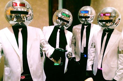 Here's a unique one: New York-based Tryon Entertainment offers so-called “human disco balls” for events. The stylishly dressed crew makes appearances with customizable text scrolling across LED disco ball-shaped heads.