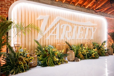 For Variety’s invitation-only Hitmakers Brunch at City Market Social House in Los Angeles (held at the end of 2022), Stoelt Productions designed the event's overall look and feel, which producer Matt Stoelt described as 'a chic, sustainable look using mostly all-natural materials and earth tones that played into the late-fall timing of the event.' He added that 'integral to the design was the amazing floral design provided by Michelle at 19 Stems and the inclusion of real wood, laser-cut table numbers, and wooden lanterns.' The team ended up bringing in more than 40 eight-foot palm trees of various species, spread throughout the space, and four different decor vendors to achieve a seamless, natural look.
