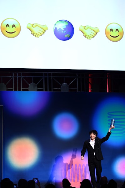 Wyatt Cenac presented the Lifetime Achievement Webby Award to Shigetaka Kurita, the creator of the emoji. He offered the show’s first-ever five-emoji acceptance speech.
