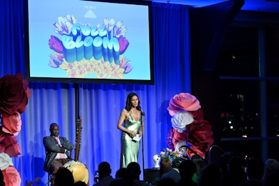 The program also included a tribute to the organization’s artistic director, Catherine Burns. Padma Lakshmi (pictured) accepted the Storyteller of the Year Award on behalf of Hasan Minhaj, with the help of his wife, Beena Patel.