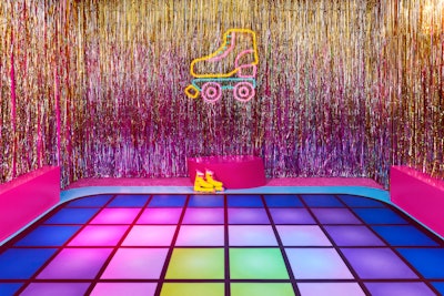 Guests can also try out their very own set of yellow-and-pink Impala skates on the disco roller rink.