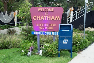 A “Welcome to Chatham” sign also evoked the show’s setting. “Guests were able to send a real-life postcard to someone from their time at Chatham. The postcards were pre-stamped and could be mailed at our real mailbox placed next to the ‘Welcome to Chatham’ sign,” said Travis. “It’s always the tiny details that make an event great.”