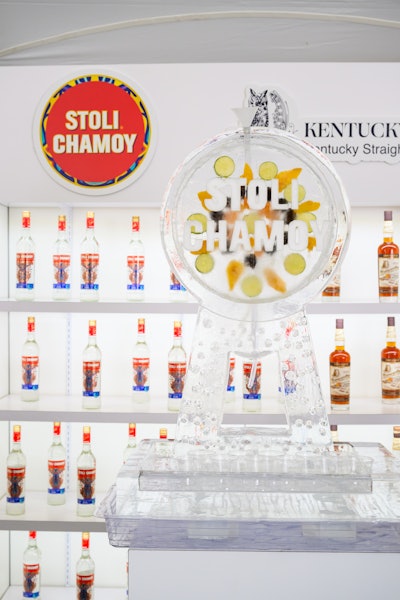 Stoli Chamoy presented an ice sculpture with frozen fruit, which doubled as a vodka slide to chill and serve samples.