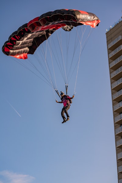 Desforges said that the team enlisted a local scaffolding company to erect a 13-foot structure on the hotel's roof, which provided the impressive vertical drop.