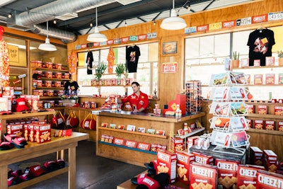 Inside the Cheez-It Stop is a throwback to nostalgic roadside gift shops. The aisles are lined with mementos and hard-to-find Cheez-It flavors available for purchase.