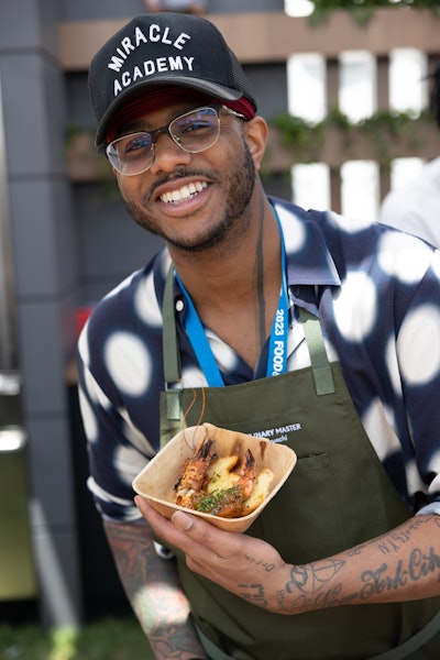 At Sunday’s final Grand Tasting session, award-winning chef Kwame Onwuachi partnered with Lexus to serve hearty shrimp croissants inspired by his mom.