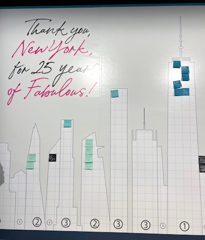 Visitors were asked to share their favorite show memories via an interactive Post-it wall that featured the city skyline, which was filled in with different colored notes.