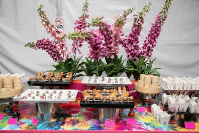 At another food station, dubbed “Chinatown,” snacks included vegan rice noodles served in takeout boxes, vegetarian egg rolls, and lettuce cups with Mongolian chicken.