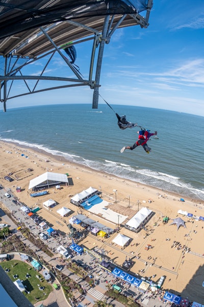 Expert BASE jumpers took off from the 200-foot-tall Hilton Oceanfront Hotel.