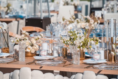 Baseballs in clear cases added a playful touch to the tablescapes.