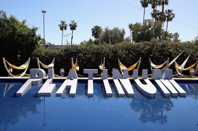 Rather than constructing its logo to live either in the pool or on dry land, American Express opted for both options at its 2017 Coachella party. The 3D 'Platinum' logo was bent along the side of the pool to offer an eye-catching look from all angles.