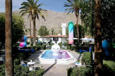 At Coachella in 2019, American Express hosted an off-site event for card members at Avalon Hotel Palm Springs. The colorful space was filled with sculptures from artist Friends With You, while the water was colored with a pink and blue ombre effect. See more: Coachella 2019: See Inside the Biggest Parties and Brand Activations