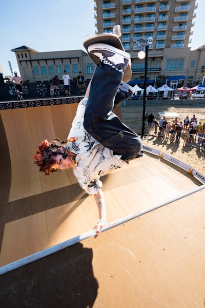 A giant 13-foot-high vert ramp was constructed on the beach.