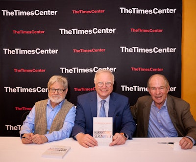 From left to right, co-authors Andrew Frothingham, David Adler, and James Cornehlsen at the Harnessing Serendipity launch party hosted by The Times Center.