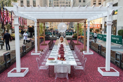 Here's a truly out-of-the-box one to get the creative (and cranberry!) juices flowing, regardless of the season: In 2015, Ocean Spray marked its 85th anniversary by putting a 30-foot-long dining table in a fruit-filled bog in the middle of New York. The stunt included 900,000 cranberries and 21,000 gallons of water, which food bloggers and editors, alongside Ocean Spray executives and crop farmers, waded through to reach the dinner table. The table was anchored by two large, custom 12- by 12-foot pergolas overhead complete with theme-appropriate chandeliers. Tyger Productions produced the event in partnership with Ocean Spray's ad agency, Arnold Worldwide, and PR firm Weber Shandwick. See more: See a Brand's Thanksgiving Luncheon Amid 900,000 Cranberries