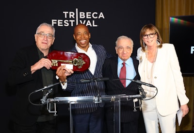 Mayor Eric Adams presented festival co-founder Robert De Niro with a key to the city at a private ceremony at Tribeca Grill ahead of the festival’s opening night.