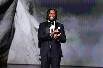 Bills player Damar Hamlin introduced the staff who helped save his life, and was met with a standing ovation from the crowd.