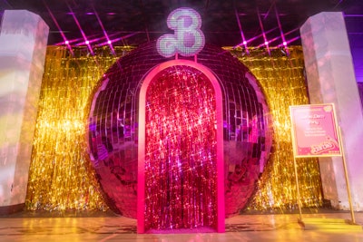 Inspired by the disco party, the team at Mirrored Media partnered with Mattel to created this 12-foot pink disco ball at the after-party. 'Guests entered the large disco ball and found themselves transported into Barbie Land surrounded by gold and silver streamers and over a dozen pink disco balls inspired by scenes from the film,' said Justin Lefkovitch, CEO of Mirrored Media.