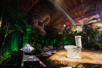 In one headline-grabbing moment, there was a recreation of the iconic T. rex toilet scene for photo ops.