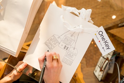 Local artist Noun New York designed custom stickers that guests could stick to their BÉIS luggage. 'To keep things cohesive with the sticker and travel theme, I drew stickers with local airport codes on gift bags,' said Amanda Giuffre, the illustrator behind Noun New York.