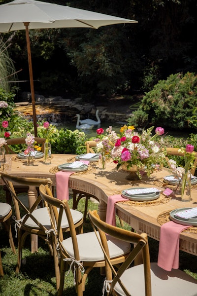 A curved wooden table evoked the clean lines of the new collection, which is inspired by nature. Notable attendees at the lunch included Tezza Barton, Helen Owen, Ruslana Gee, and Alexa Losey.