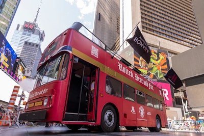 The British double-decker bus made a pit stop in Times Square ahead of the match.