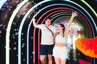 The beer brand also designed an activation to promote its new hard seltzer. Filled with floating bubbles to represent the fizzy drink, a rainbow tunnel proved to be a popular photo op. Near the tunnel was a branded bar where guests could purchase the clear seltzer.