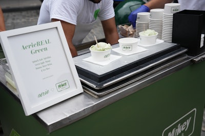 Mikey Likes It Ice Cream served AerieREAL Green ice cream made with spinach, kale, spirulina, green apple, mango, banana, bitter melon, and sea moss.