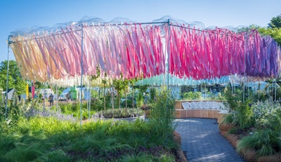 At the Pennsylvania Horticultural Society’s Philadelphia Flower Show in 2022, guests were greeted by a 300-foot flower bed that resembled a field of flowers in gradient colors, from pink to orange to red, which lined the entrance walkway. In another area was a vibrant, ombré-like installation (pictured) from David Rubin Land Collective, a landscape architecture, urban design, and planning studio committed to practicing with an emphasis on socially purposeful design strategies. See more: How the Philadelphia Flower Show Bloomed Bigger and Better in 2022