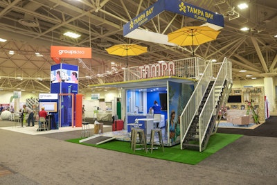 Visit Tampa Bay pulled out all the stops this year for its Connect Marketplace booth. The DMO created a two-story booth reminiscent of a shipping container, making it dual-purpose for indoor or outdoor events. The colorful tile floor is a nod to a landmark restaurant in Tampa (dubbed the oldest in Florida) that was founded in 1905, The Columbia. Attendees could also get a glimpse at new developments coming online in the city.