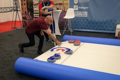 In the show's dedicated sports zone, Visit Duluth partnered with Corporate Curling to bring the latter's inflatable street curling to the floor. Planners can commission these inflatable sets for corporate events as prime team-building exercises.