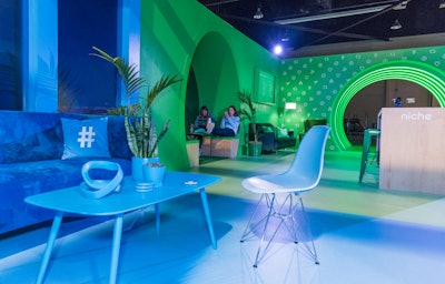 For VidCon 2018, Twitter worked with Say Ok for its lounge, which featured multiple rooms designed in monochromatic colors that complemented and blended into each other, creating an ombré effect. Each colorful room featured props, furniture, carpets, and pillows that matched the color scheme. See more: VidCon 2018: 26 Colorful Ways Brands Targeted Generation Z