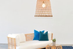 Batu natural wood rattan pendant lamp ($125 each), available across the continental U.S. from Taylor Creative
