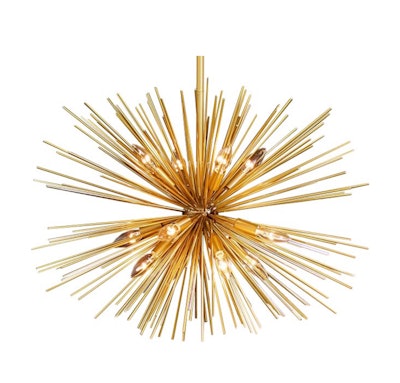 Gold Starburst chandelier ($445 each), available on the West Coast from Designer8