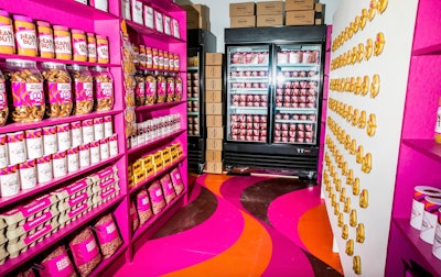 The entire space—including the products on the shelves and the posters on the walls—was customized and filled with Easter eggs about the brand, from flavor cues to fake business licenses attributed to the founders. To further tie into the new collection, the shop featured colorful artwork from Brooklyn-based artist Jade Purple Brown, who also designed the City Sweets packaging, and each aisle of the shop highlighted a different flavor.