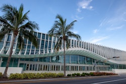 The Miami Beach Convention Center spans 1.4 million square feet spread across 491,000 square feet of contiguous exhibit space, a 60,900-square-foot grand ballroom, four junior ballrooms, and 84 meeting rooms.