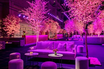 The theme for the 2020 SAG Awards' official after-party was 'cherry blossom forest.' Produced by Event Eleven's Tony Schubert, the event mixed trees featuring various shades of pink blossoms with plush furniture, walnut details, and pops of pink. 'I pitched an idea of a fall forest with beautiful amber and brown leaves, and my wife said it should be cherry blossoms,' Schubert told us at the time. 'I guess she was right, because everyone loved the idea.' Green Set provided the trees, while Floral Crush Studio handled floral design. See more: See the SAG Awards' Cherry Blossom-Filled After-Party